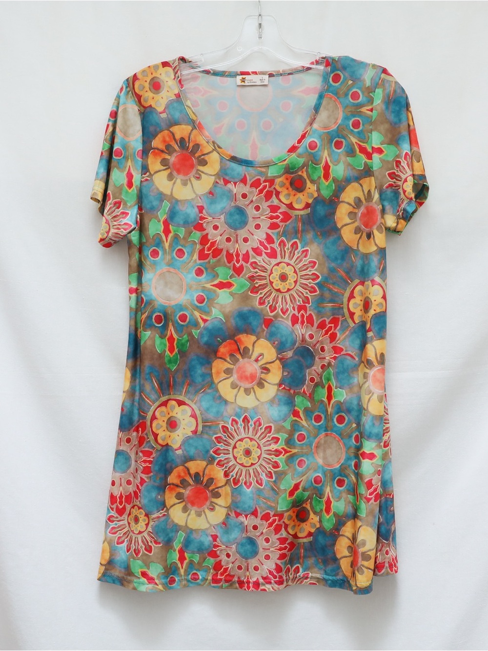 NWOT Sunflower by Firmiana Women's Short Sleeve Tunic Dress soft stretch Large L